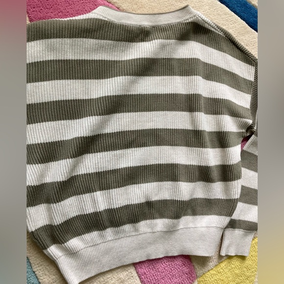 Brunello Cucinelli Olive Green Cream Striped Ribbed Cotton Sweater Monili XXS - Picture 6 of 9